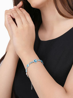 Yellow Chimes - Women White and Blue Crystals Rhodium-Plated Charm Bracelet