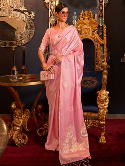 Odette - Women Modal Pink Floral Woven Saree with Unstitched Blouse