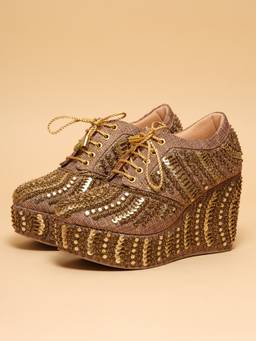 ERIDANI - Anayra Antique Embellished Lace-Up Platform Sneakers for Women