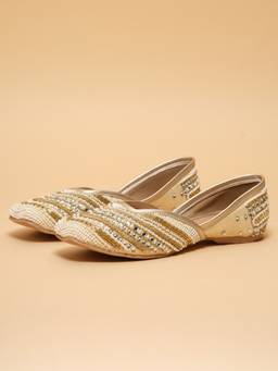 ERIDANI - Izara Gold Embellished Closed Toe Jutties for Women