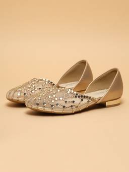ERIDANI - Mihira Gold Embellished Closed Toe Flats for Women