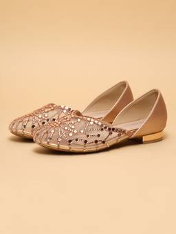 ERIDANI - Mihira Rosegold Embellished Closed Toe Flats for Women