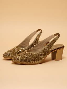 ERIDANI - Nayara Antique Embellished Closed Toe Block Heels for Women