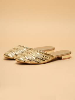 ERIDANI - Noori Gold Embellished Closed Toe Mules for Women