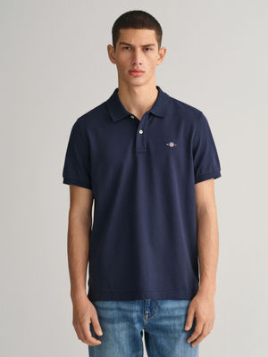 Gant Men Navy Blue Cotton Striped Polo T-Shirt