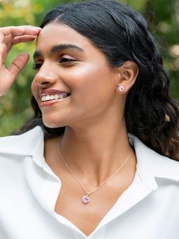 Shaya by CaratLane - Rosy Haze Earrings & Necklace Matching crafted in Rose Gold Plated