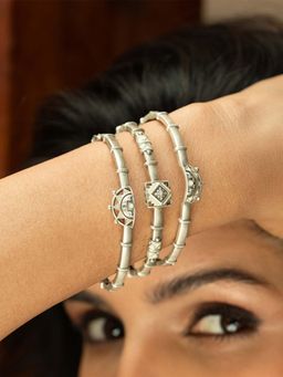 Shaya by CaratLane - Patola Style Kadas in Oxidised 925 Silver (Pack of 3)