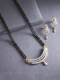 Jewels Galaxy - Stunning Ad Studded Gold Plated Elegant Mangalsutra For Women