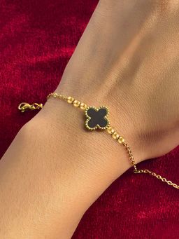 Jewels Galaxy - Gold Plated Stainless Steel Anti-Tarnish Black Clover Themed Wraparound Bracelet