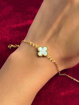 Jewels Galaxy - Gold Plated Stainless Steel Anti-Tarnish White Clover Themed Wraparound Bracelet