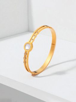 Jewels Galaxy - Gold Plated Stainless Steel Stone Embedded Anti Tarnish Bangle Style Bracelet