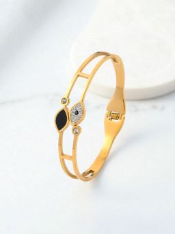 Jewels Galaxy - Gold Plated Stainless Steel Evil Eye Themed Anti Tarnish Bangle Style Bracelet