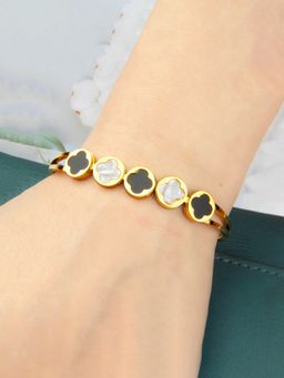 Jewels Galaxy - Gold Plated Stainless Steel Clover Themed Anti Tarnish Bangle Style Bracelet