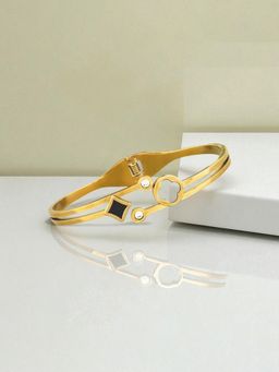 Jewels Galaxy - Gold Plated Stainless Steel Clover Themed Anti Tarnish Bangle Style Bracelet
