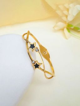 Jewels Galaxy - Gold Plated Stainless Steel Star Themed Anti Tarnish Bangle Style Bracelet