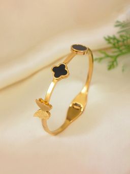 Jewels Galaxy - Gold Plated Stainless Steel Clover Themed Anti Tarnish Bangle Style Bracelet