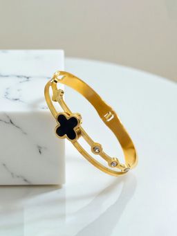 Jewels Galaxy - Gold Plated Stainless Steel Clover Themed Anti Tarnish Bangle Style Bracelet