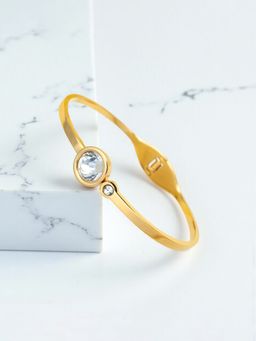 Jewels Galaxy - Gold Plated Stainless Steel Stone Embedded Anti Tarnish Bangle Style Bracelet