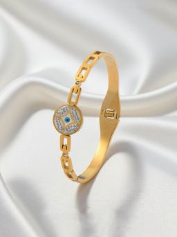 Jewels Galaxy - Gold Plated Stainless Steel Evil Eye Themed Anti Tarnish Bangle Style Bracelet