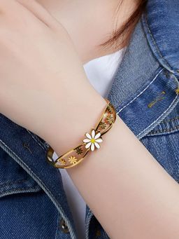 Jewels Galaxy - Gold Plated Stainless Steel Floral Themed Anti Tarnish Bangle Style Bracelet
