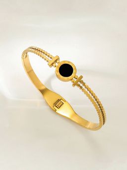 Jewels Galaxy - Gold Plated Stainless Steel Roman Numerals Anti Tarnish Geometric Bracelet