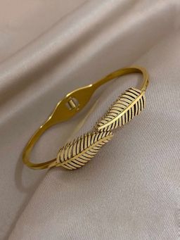 Jewels Galaxy - Gold Plated Stainless Steel Leaf Themed Anti Tarnish Bangle Style Bracelet