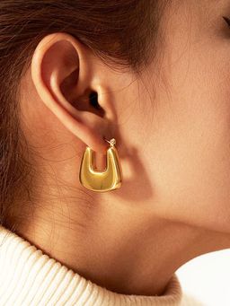 Jewels Galaxy - Gold Plated Anti Tarnish Chunky Geometric Statement Hoop Earrings