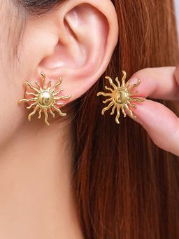 Jewels Galaxy - Gold Plated Stainless Steel Anti Tarnish Sun Shaped Stud Earrings