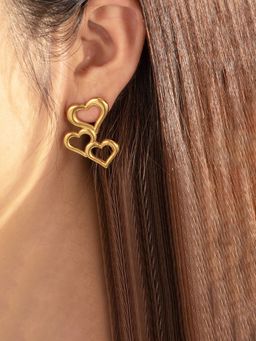 Jewels Galaxy - Gold Plated Stainless Steel Anti Tarnish Heart Themed Drop Earrings