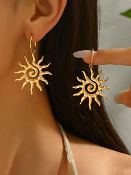 Jewels Galaxy - Gold Plated Stainless Steel Anti Tarnish Sun Shaped Drop Earrings