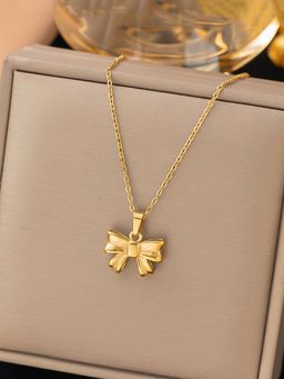 Jewels Galaxy - Gold Plated Anti Tarnish Stainless Steel Bow Themed Necklace