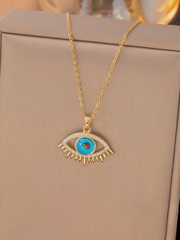 Jewels Galaxy - Gold Plated Anti Tarnish Stainless Steel Evil Eye Themed Necklace