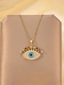Jewels Galaxy - Gold Plated Anti Tarnish Stainless Steel Evil Eye Themed Multicolor Necklace