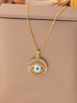 Jewels Galaxy - Gold Plated Anti Tarnish Stainless Steel Evil Eye Themed Multicolor Necklace