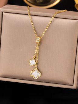 Jewels Galaxy - Gold Plated Anti Tarnish Stainless Steel Clover Themed Necklace