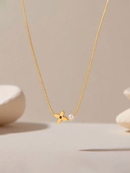 Jewels Galaxy - Gold Plated Anti Tarnish Stainless Steel Floral Themed Necklace