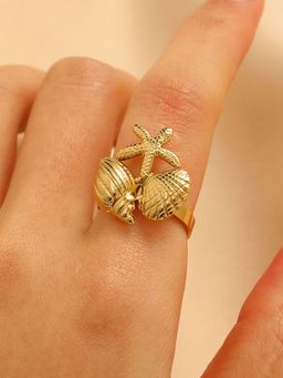Jewels Galaxy - Gold Plated Anti Tarnish Stainless Steel Sea Shell Themed Ring