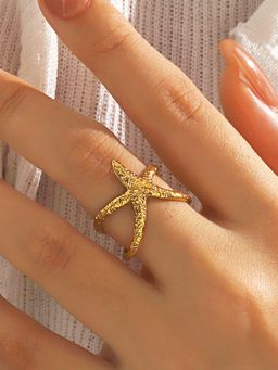 Jewels Galaxy - Gold Plated Anti Tarnish Stainless Steel Star Themed Contemporary Ring