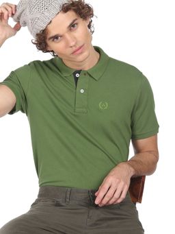 Arrow - Men Green Ribbed Collar Solid Polo Shirt