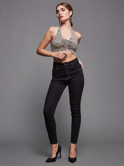 Miss Chase - Womens Black Skinny High Rise Clean Look Regular Stretchable Denim Jeans