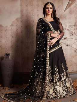 Odette - Black Embroidered Semi-Stitched lehenga with Unstitched Blouse & Dupatta (Set of 3)