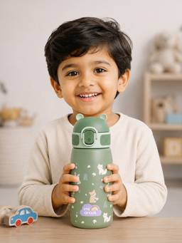 Mi Arcus - Woodland Print BPA-Free Straw Water Bottle with Flip-Top Lid & Carry Handle- Green