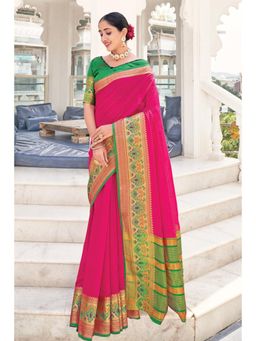 Sangam Prints - Pink Khadi Silk Woven Work Traditional Saree with Unstitched Blouse