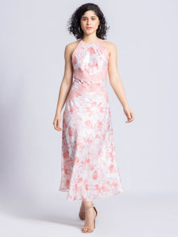 SHAYE - Halter Neck Pink Floral Print Sleeveless Dress for Women