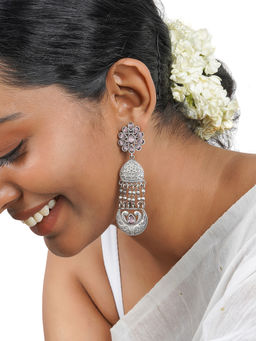 Teejh - Bina Floral Pink Silver Oxidised Earrings