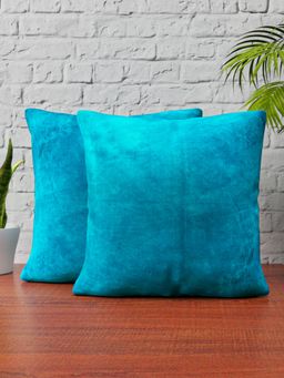 Happy Hues - Plain Velvet Blue Cushion Cover