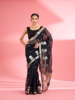MILU MADAN - Black Premium Kota Doria Silk Saree & Unstitched Blouse