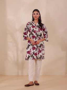 Suti - Women White Floral Printed Kurta