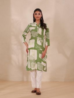 Suti - Women Green Geometric Printed Kurta