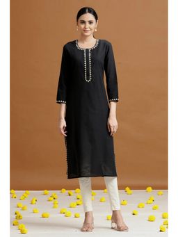 Cotton Culture - Women Black Cotton Embroidered Straight Kurta